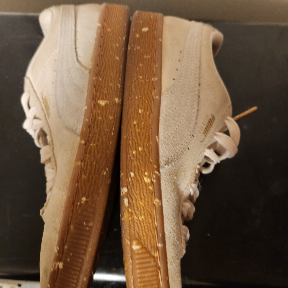 Puma Women's 7.5 Suede Trainer Sneakers Off White Cream Beige Gum Splatter - Picture 13 of 13